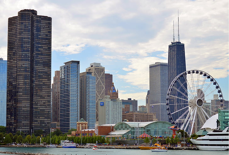 Chicago, Illinois, đường chân trời, tòa nhà chọc trời, thành phố, đô thị, kiến trúc
