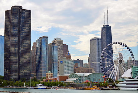Chicago, Illinois, siluets, debesskrāpju, pilsēta, pilsētas, arhitektūra