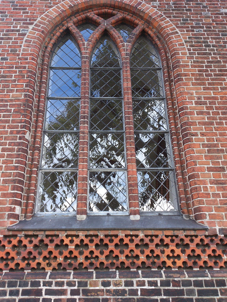 oude, venster, churh, Gothic, baksteen patroon, spiegelen, rood