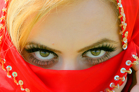rudos akys, genų, žalia, Arabų, raudona, dažymas, Moterys