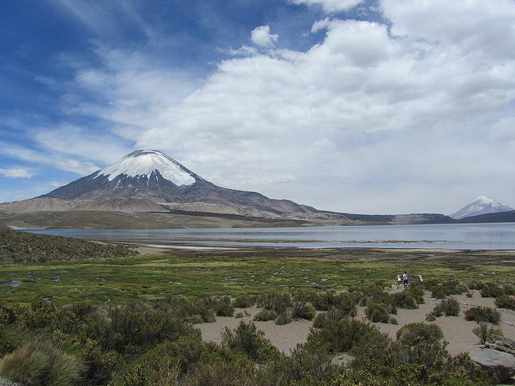 vulkan, Chile, parincota, søen, Sky, skyer