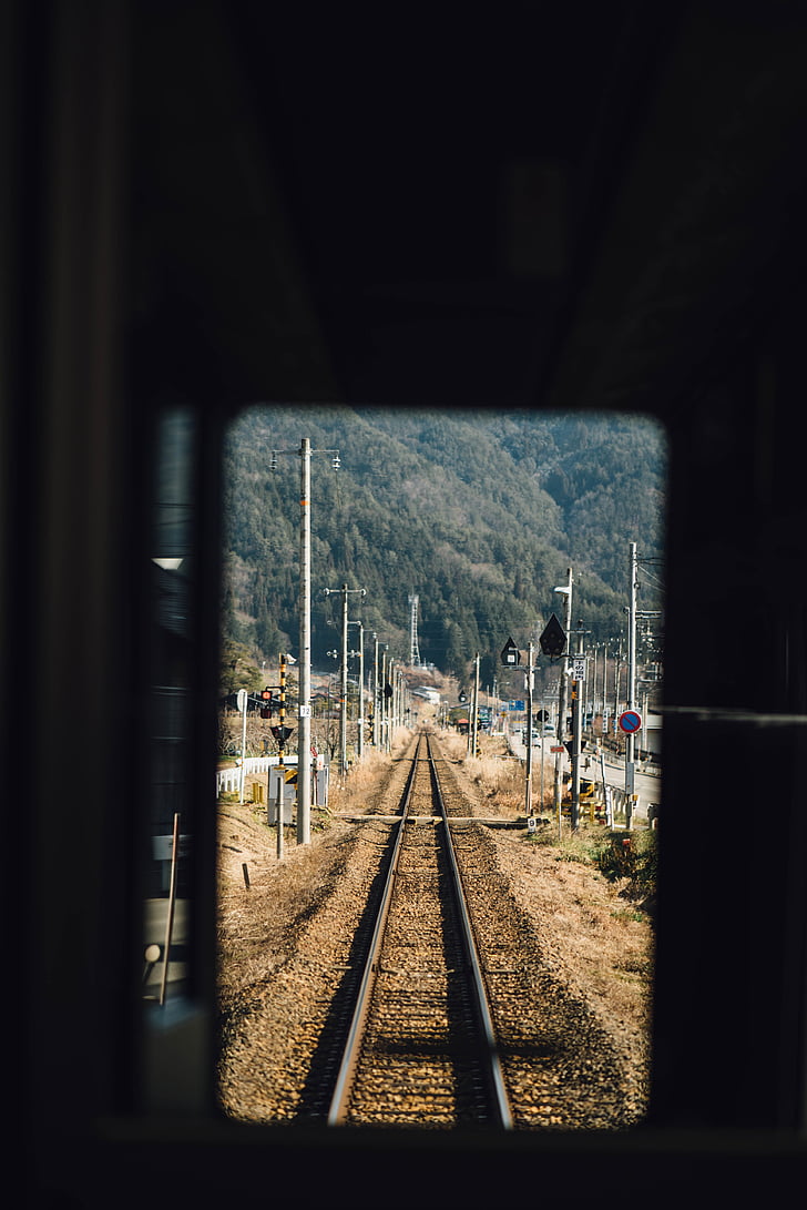 trein, rails, Naast, grijs, berichten, dag, tijd