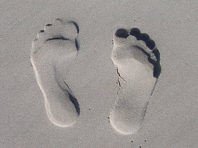 otisků, stopy, písek, stopa, pláž, lidská noha, sledování - kontakty