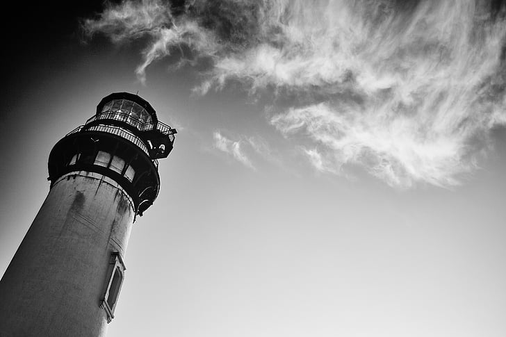 Architektúra, čierno-biele, budova, oblaky, vysoká, pamiatka, Lighthouse