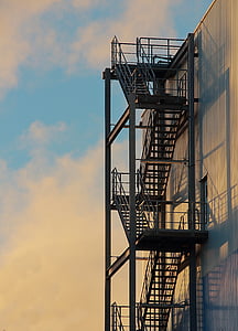 escadas, escadas de aço, salão, fábrica, indústria, edifício, edifício industrial