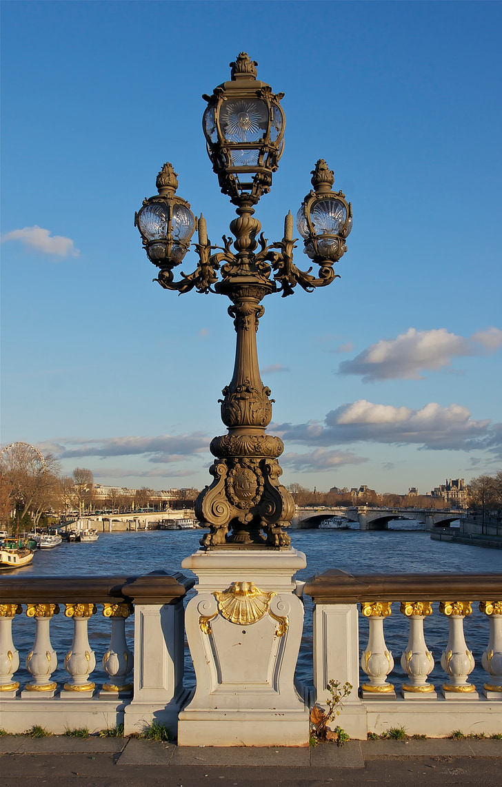 bridge, river, water, paris, france, sky, clouds
