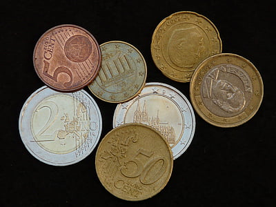 dinheiro, moedas, espécie, Euro, moeda de €, metal, valor