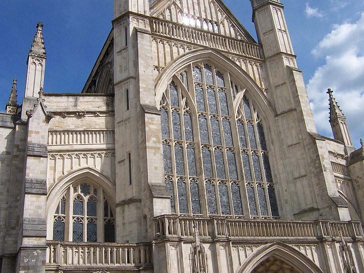 Winchester Katedrali, Hampshire, yakın çekim, Katedrali, taş, Dış, Gotik