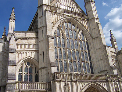Winchester katedra, Hampshire, detalus vaizdas, katedra, akmuo, Eksterjeras, gotika