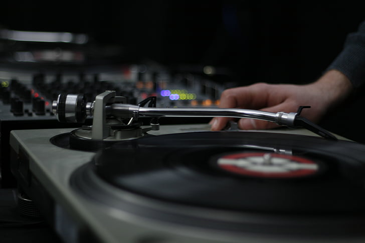 Deejay, DJ, mixer, éjszaka, rekord, lemezjátszó, Vinyl
