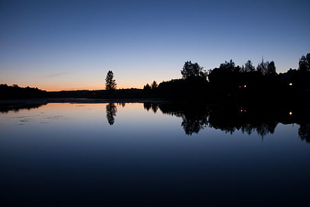 Dawn, schemering, avond, Lake, landschap, licht, spiegel