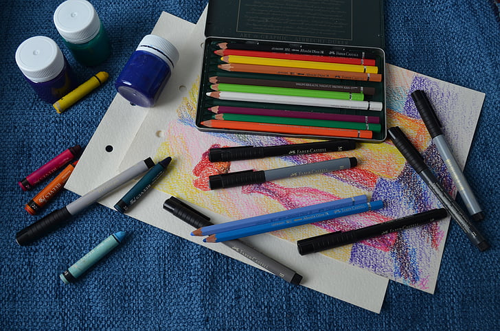 crayons, art, conception, créative, créativité, dessin, imagination