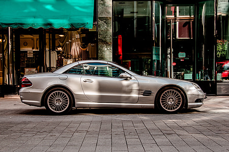 auto, Mercedes, stříbrná, Luxusní, automobil, nóbl, drahé