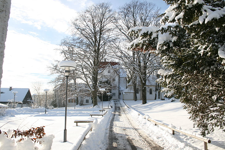 mestu Starnberg, pozimi, zimski, sneg, bela, stran, pot