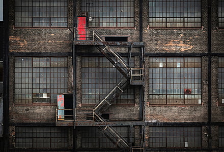 fabriek, gebouw, verlaten, Brandtrap, het platform, oude, overzicht