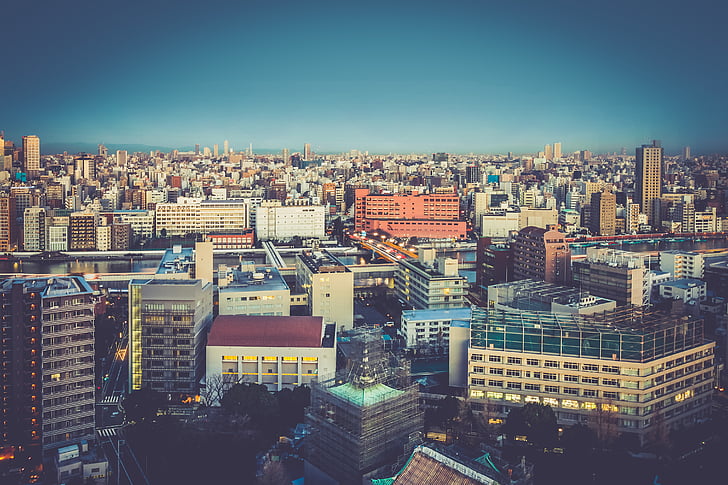top, view, urban, city, photo, building, japan