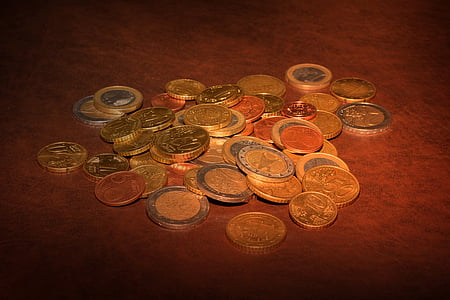soldi, monete, Euro, spiccioli, soldi di metallo, specie di latifoglie, illuminazione
