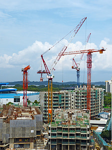 construction, site, Crane, construction de bâtiments, casque, architecture, bleu