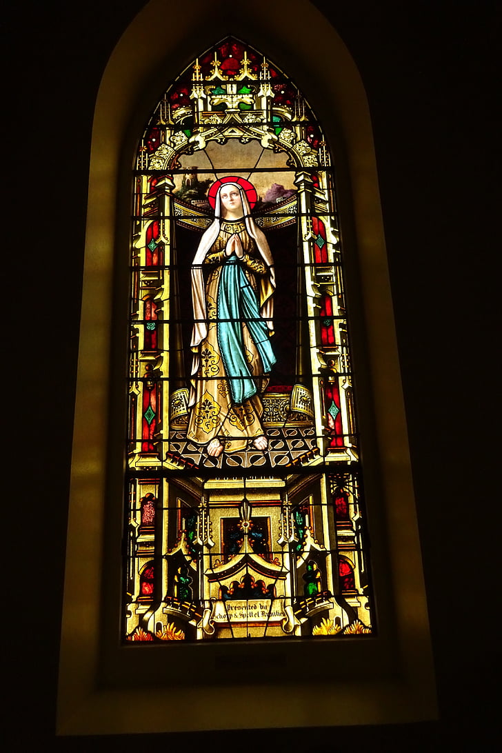 glas geschilderd pictogram, kerk, Texas, Castro ville, historische, gebouw, religie
