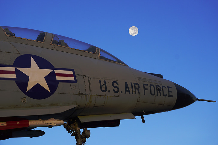 us air force, fighter jet, moon, buffalo, aircraft, dusk, usaf