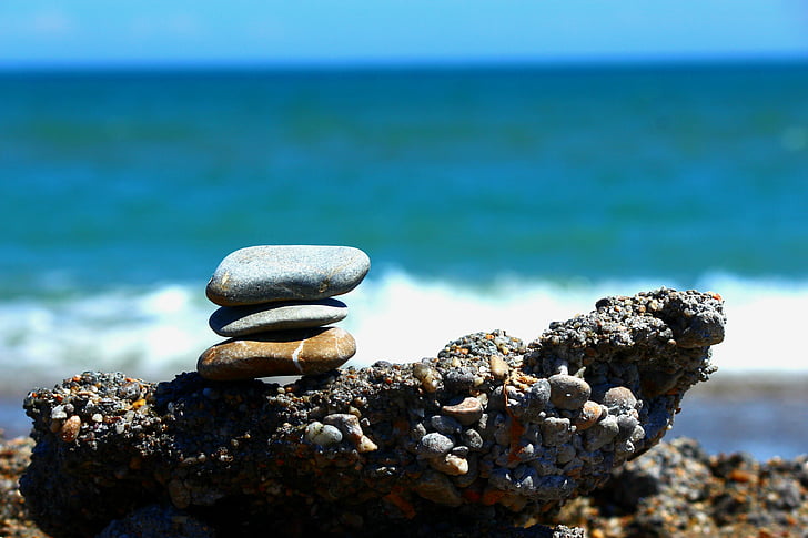les pedres són, Mediterrània, costanera, còdols, platja, equilibri, Mar