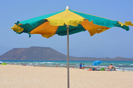 parasol, vue, paysage, nature, mer, plage, sable