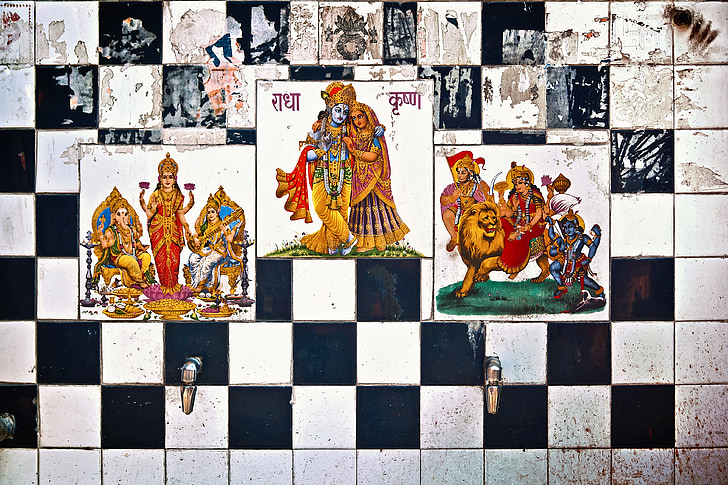 keramik india, dewa, air mancur, air, dinding, Asia, ubin