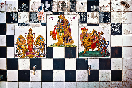 keramik Indien, gudarna, fontän, vatten, väggen, Asia, kakel
