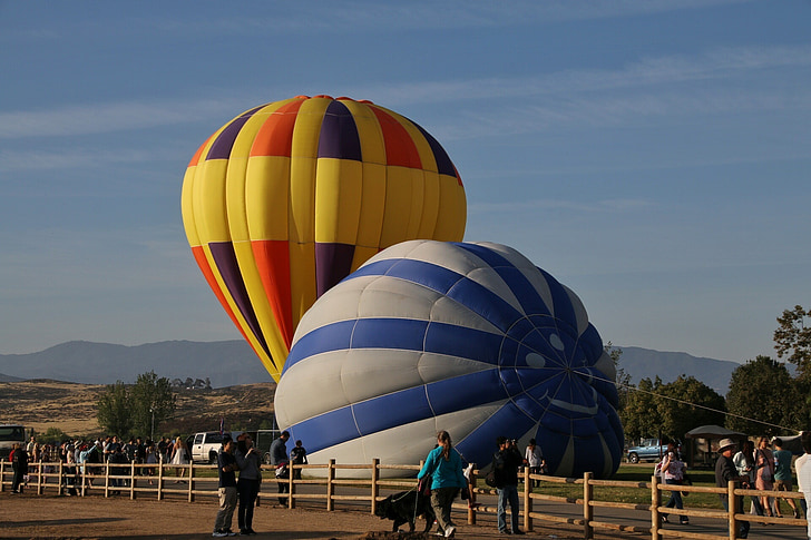balões, ar quente, a subir, céu, colorido, voo, evento