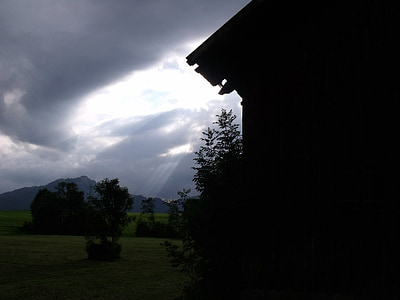 gewitterstimmung, sunbeam, thunderstorm, clouds, dark clouds, mood, gloomy