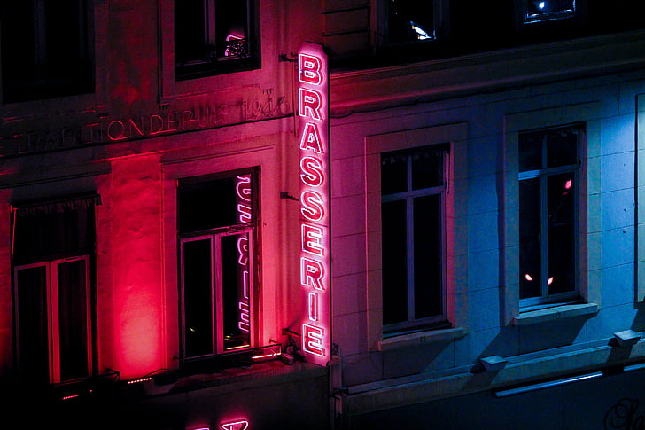 clădire, lumina, semn de neon, retro, Windows