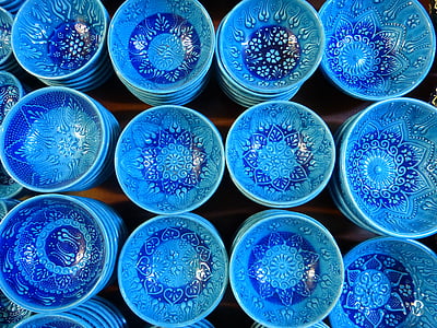 keramika, mėlyna, dubuo, apdaila, trapi, garsas