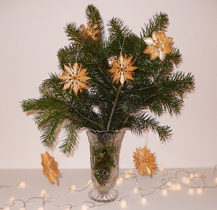 christmas, pine bouquet, star, golden