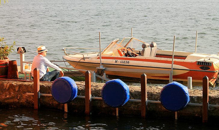 oude meer, idylle, speedboot, Muse, man, Waterfront, vakantie