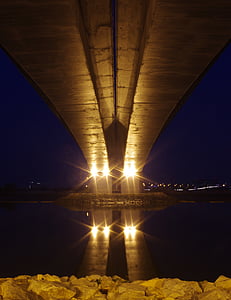 мост, нощ, река, мост - човече структура, архитектура, магистрала