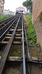 spoor, Lift, Scarborough, perspectief, spoorweg track, vervoer, trein