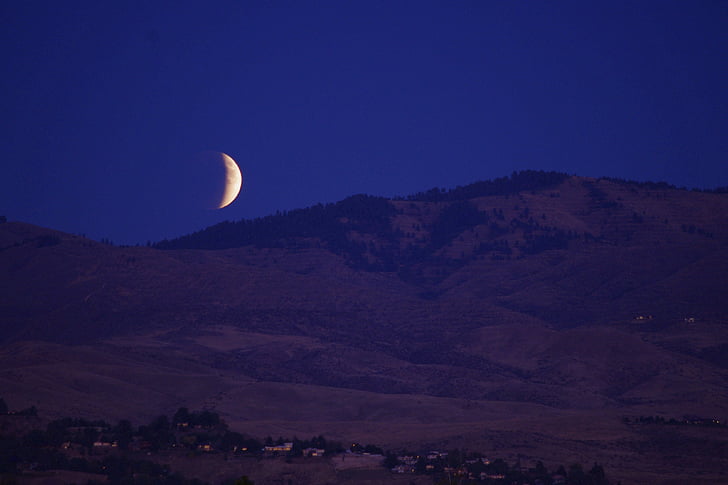 Lunar, Eclipse, månen, stigande, natthimlen, Supermåne, Hills