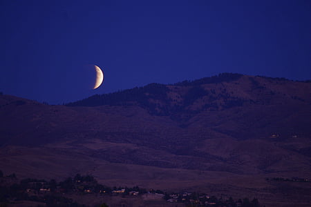 lunar, Eclipse, lua, a subir, céu noturno, Superlua, colinas