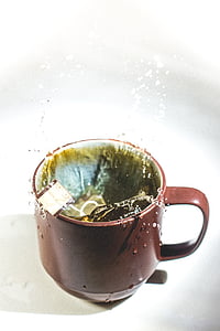 pohár, nápoj, hrnek, Splash, čaj, čajový sáček