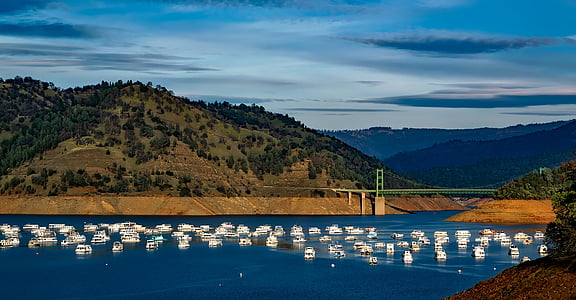 Lake oroville, Californie, navires, bateaux, paysage, montagnes, Scenic