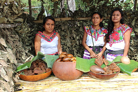 kobiety, Indyjski, Oaxaca, tradycyjne stroje, rodzimych, Meksyk, chatina