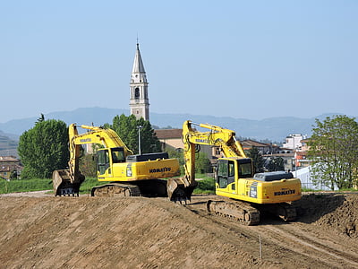 excavator, earthmoving, revolving, machinery, levee, tracked, campanile