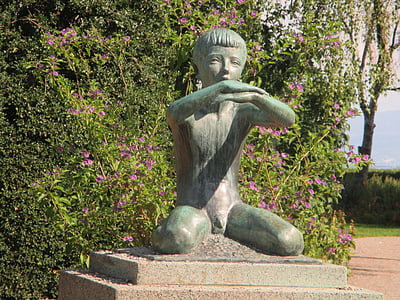 Skulptur, kniend, Junge, Bronze, Abbildung, Kunst, Form
