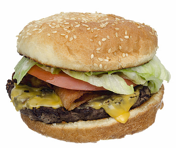 cheeseburger, hamburger, pancetta affumicata, lattuga, pomodoro, Pickle, cipolla