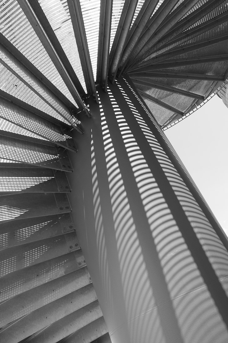 stairs, spiral staircase, light, shadow, grid, shadow play