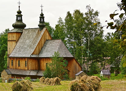 church, wooden, village, poland village, monument, the roof of the, architecture