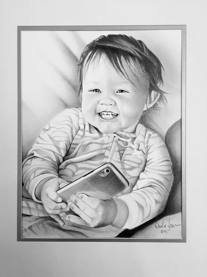 drawing, baby, child, sketch, cute, girl, smiling