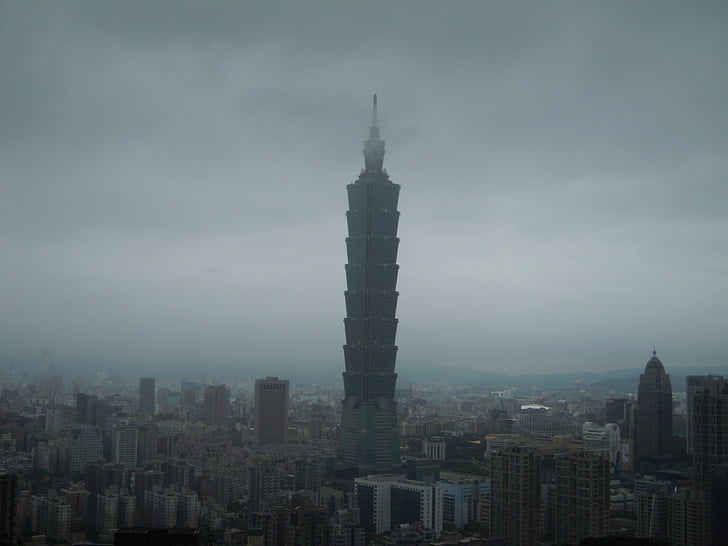 Taipei 101, een achternaam mist, lente, wolkenkrabber, Boven, Taipei101