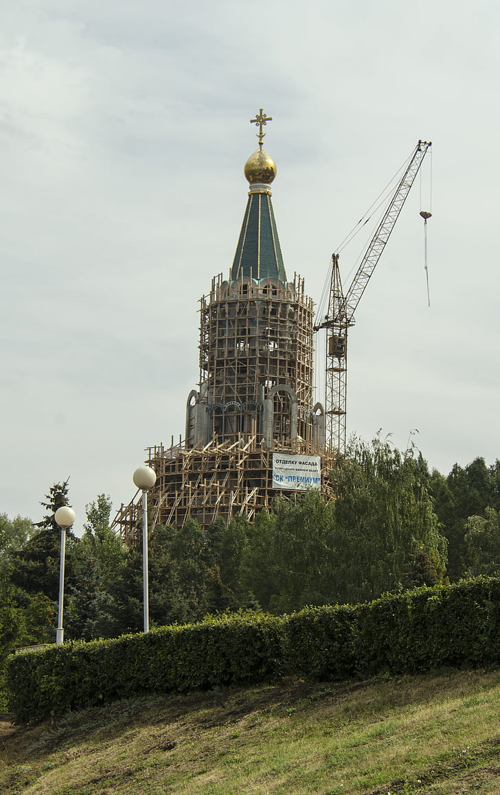 construction, temple, scaffold, crane, building, city