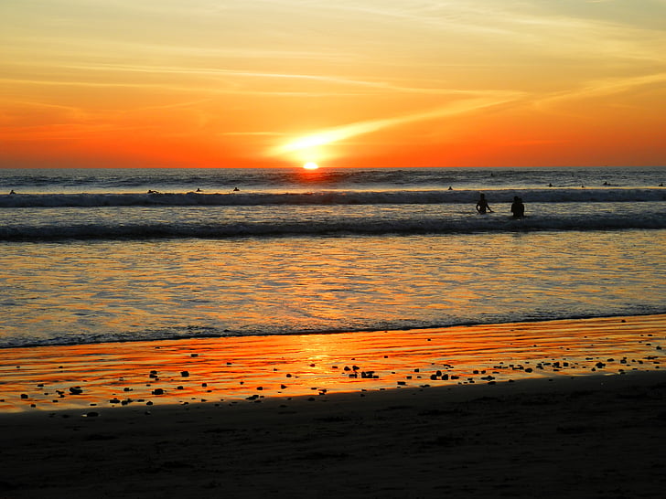 sunset, beach, warm, sand, shore
